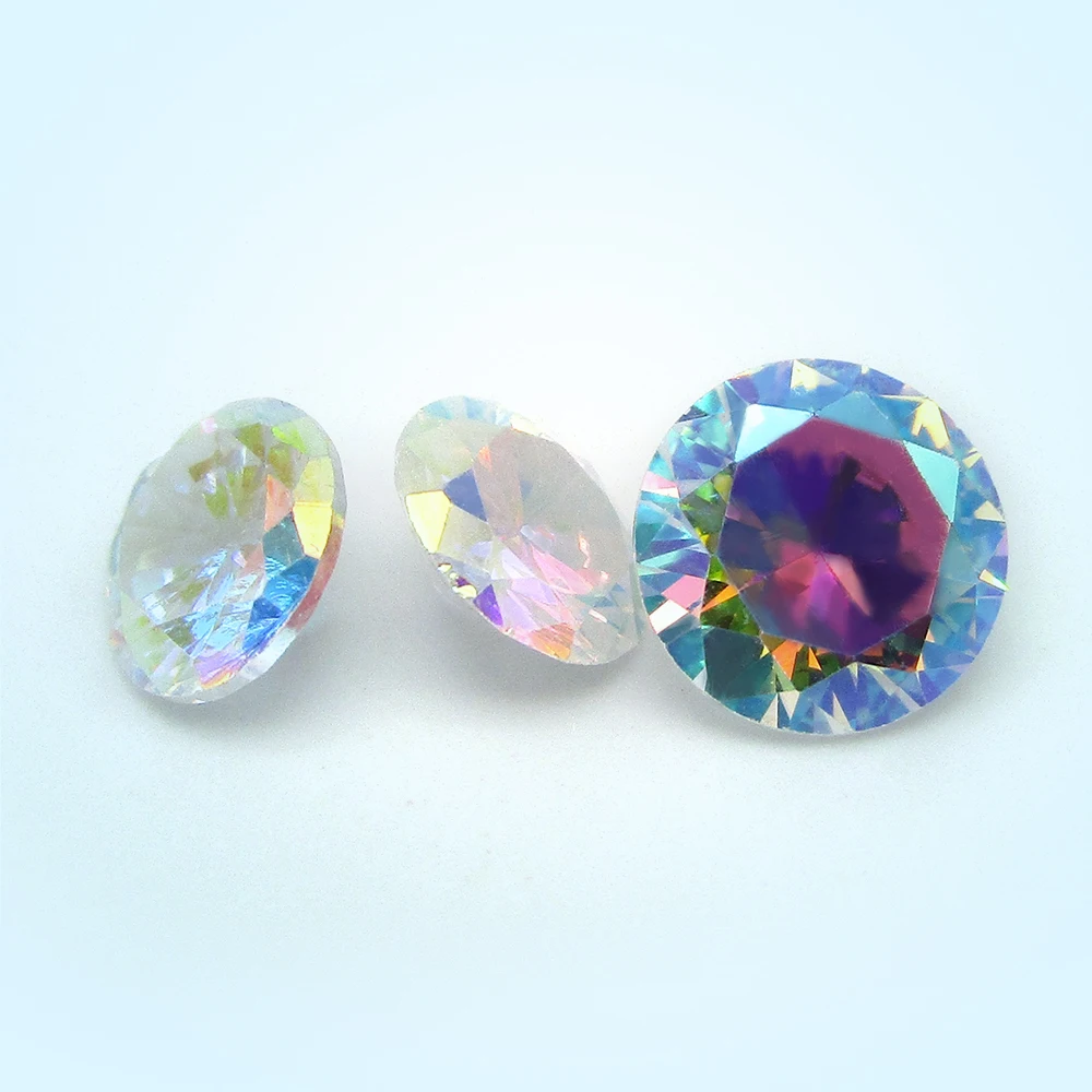 

Hot Sale 1.0~10mm Round Cut AB Multicolor CZ Stone Loose Plating AB Color Cubic Zirconia Stone Synthetic Gems For Jewelry Making