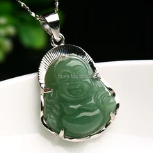 925 Серебряный инкрустированные природного груз масло зеленого нефрита Будда Кулон Цепочки и ожерелья Кулон Мужской и Женский подлинным Специальный нефрита будд