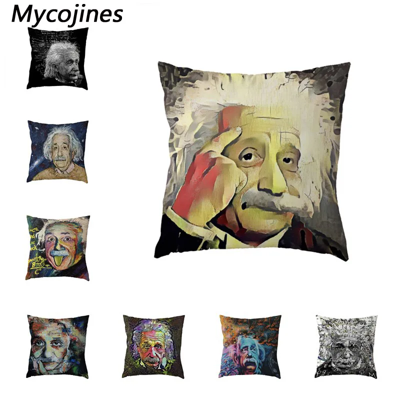 

Famous Scientist Einstein White Cushion Cover Home Bedroom Sofa Living Room Decor Print Polyester Peach Skin Throw Pillow Case