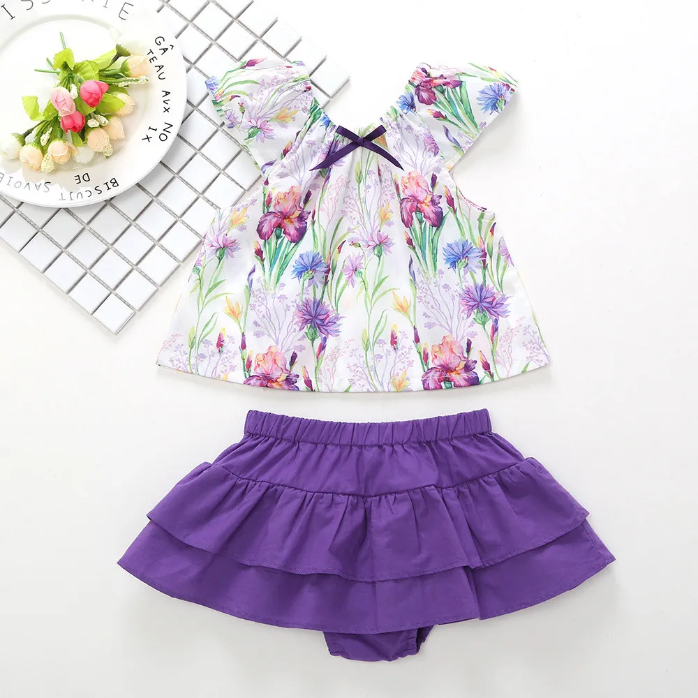 Toddler Baby Girls Print Ruffles Half Sleeve Dress Summer Skirt Outfits Clothes