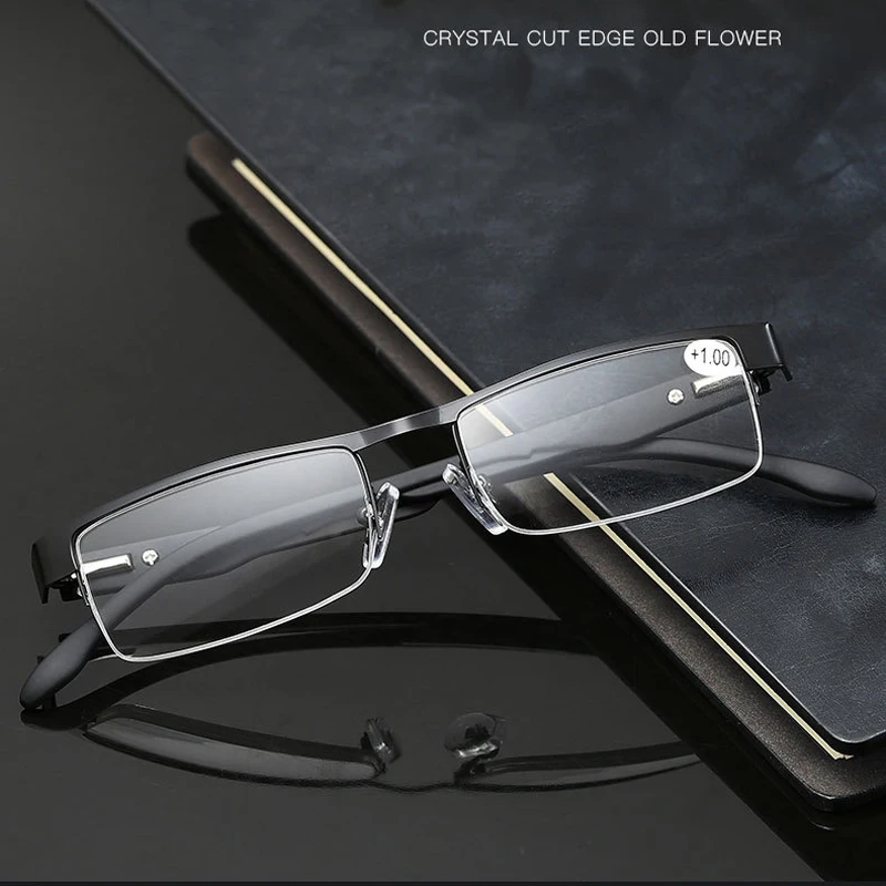 Elbru квадратной формы с плоскими стеклами и половинной рамкой сплава очки для чтения Для мужчин Для женщин очки при дальнозоркости, по рецепту очки+ 1,0 1,5 2,0 2,5 3,0 3,5