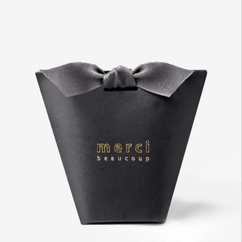 100 шт/50 шт/20 шт MERCI BEAUCOUP белые подарочные коробки для свадебных тортов бумажные коробки для детского душа коробки для конфет с лентой - Цвет: Black