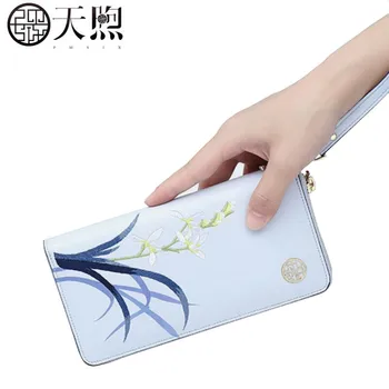 

PMSIX 2020 New women leather bag famous brands fashion embroidery Luxury Superior cowhide leather wallets women Clutch bag