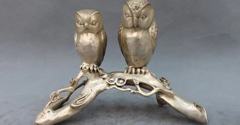 

Chinese White Copper Silver bird of Minerva owl on Plum Branches Statue