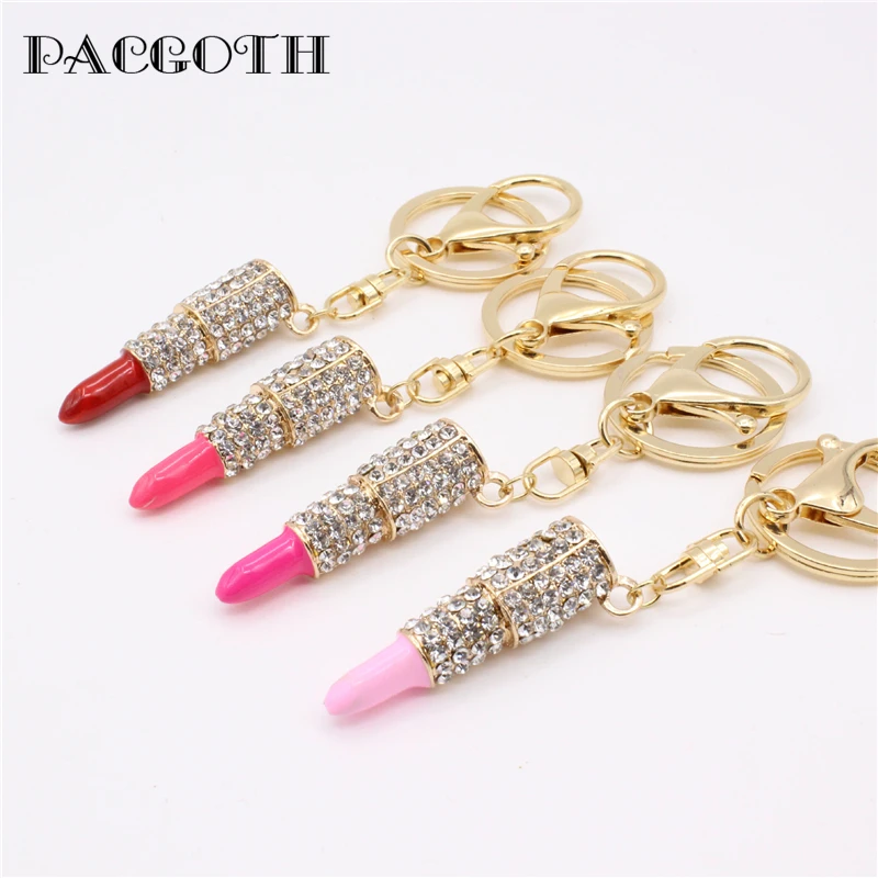 PACGOTH Lovely New Fashion Popular Sexy Rhinestones Lipstick Keychain
