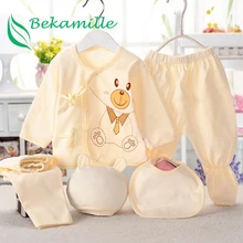 5 шт./компл. Одежда для младенцев для детей 0-3 лет, M Новорожденные костюмы медведь комплекты с героями мультфильмов, на шнуровке, для детей, на лето для маленьких мальчиков костюм для девочек Bekamille