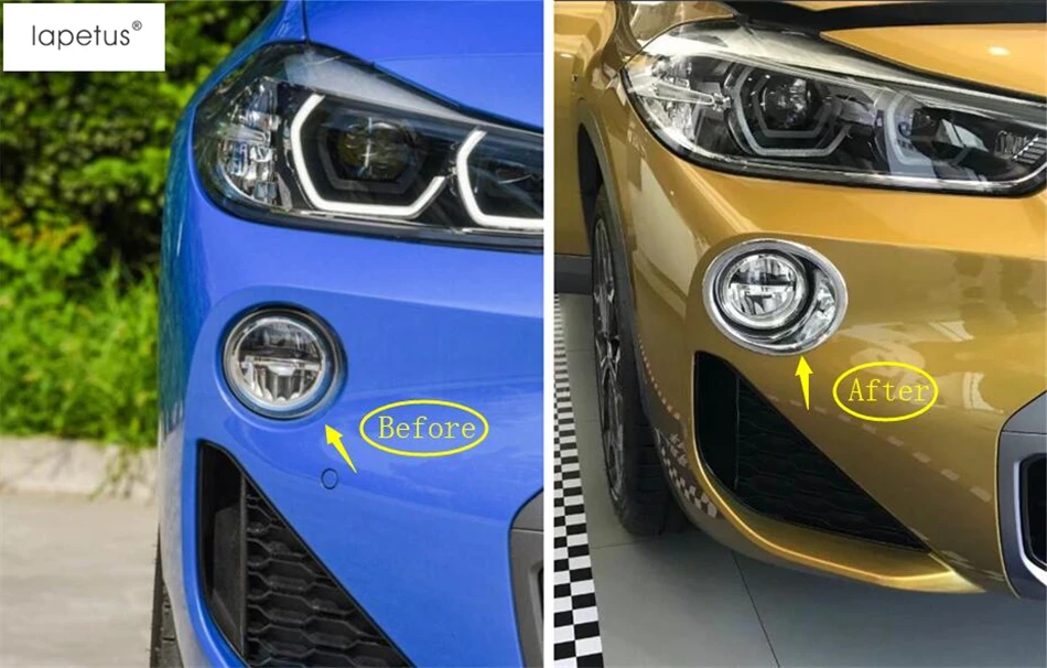 

Lapetus Accessories For BMW X2 F39 2018 2019 Outside Car Front Head Fog Lights Foglights Lamp Ring Molding Cover Kit Trim 2 Pcs