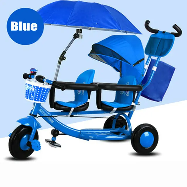 Children Tandem Tricycle with Umbrella, 4 in 1 Double Children's
