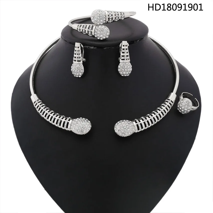 

YULAILI Silver Color Jewelry Sets for Women Nigerian Necklace African Beads Wedding Luxury Dubai Jewelry Accessories