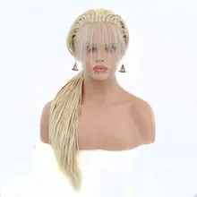 Bombshell медовый блонд плетеный синтетический парик на кружеве термостойкие волокна волос Премиум коса парик с детскими волосами для женщин