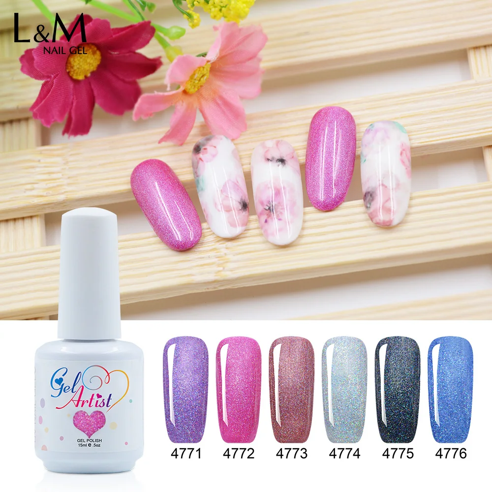 6 Pcs Gelartist Laser Gel Kit Shining Art Nail Gel Varnish LED UV Nail
