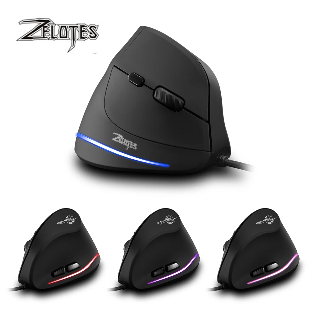

ZELOTES T-20 Vertical Wired Mouse USB Programmable 6 Buttons Optical LED Mice Desktop PC 3200DPI Adjustment 3D Gaming Mouse