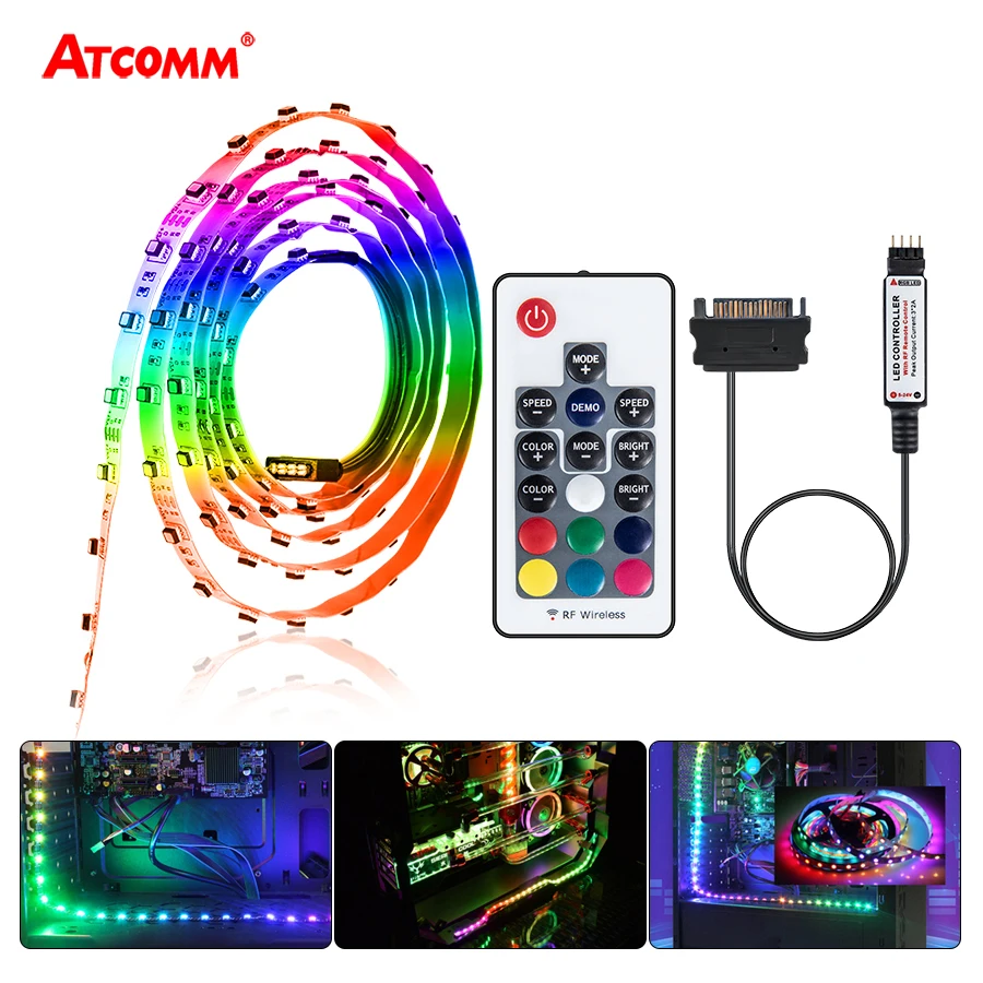 

SATA Interface RGB LED Strip Light SMD 2835 3535 5050 60 LEDs/m Diode Tape Full Kit RF Wireless Controller For Computer Case