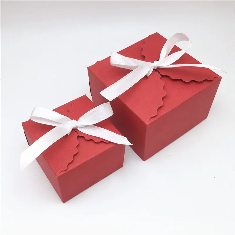 

20 pcs 2 sizes red square box wedding party candy / chocolate / biscuit box DIY handmade gift box free shipping
