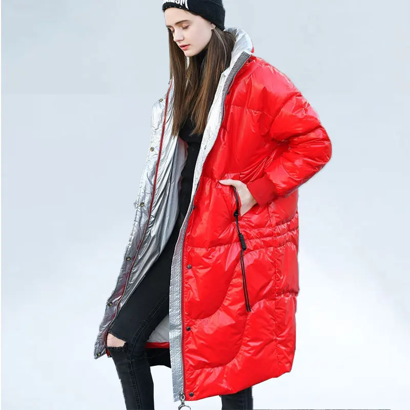 

Waterproof Glossy White Duck Down Coats Women Winter Jacket Parkas Loose Large size Warm down Jacket Female Outwear Long Coats