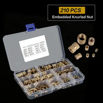 

210Pcs/Set Knurled Nut Brass nuts Cylinder Knurled Threaded Round Insert Embedded Nuts