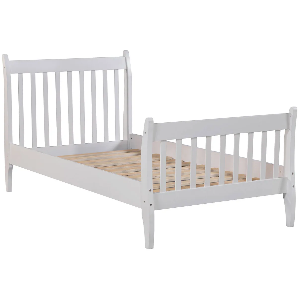 

Wood Platform Bed, Two Headboards Bed Frame Mattress Foundation with Wood Slat Support / No Box Spring Needed Twin / White