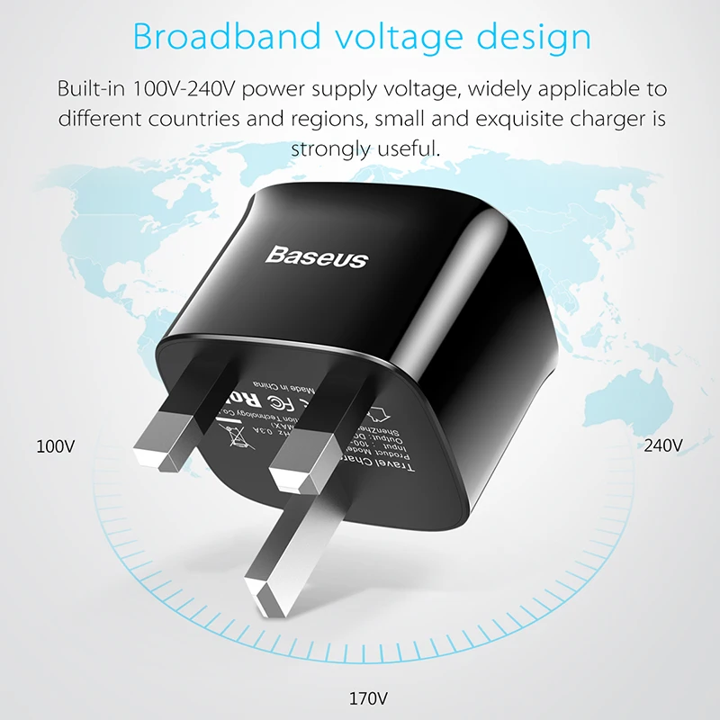 Baseus 5V2. 4A شاحن يو اس بي السفر جدار شاحن مهايئ عام المحمولة المملكة المتحدة التوصيل الذكية الهاتف المحمول شاحن USB مزدوج ل اللوحي