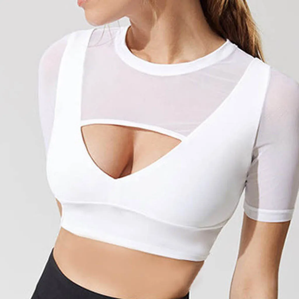 

WOMAIL Solid Color Hollow Out Short Sleeve Fashion Sports O-Neck Ring-Free Fitness Shock-Proof Sexy Mesh T-Shirt 19MAR14