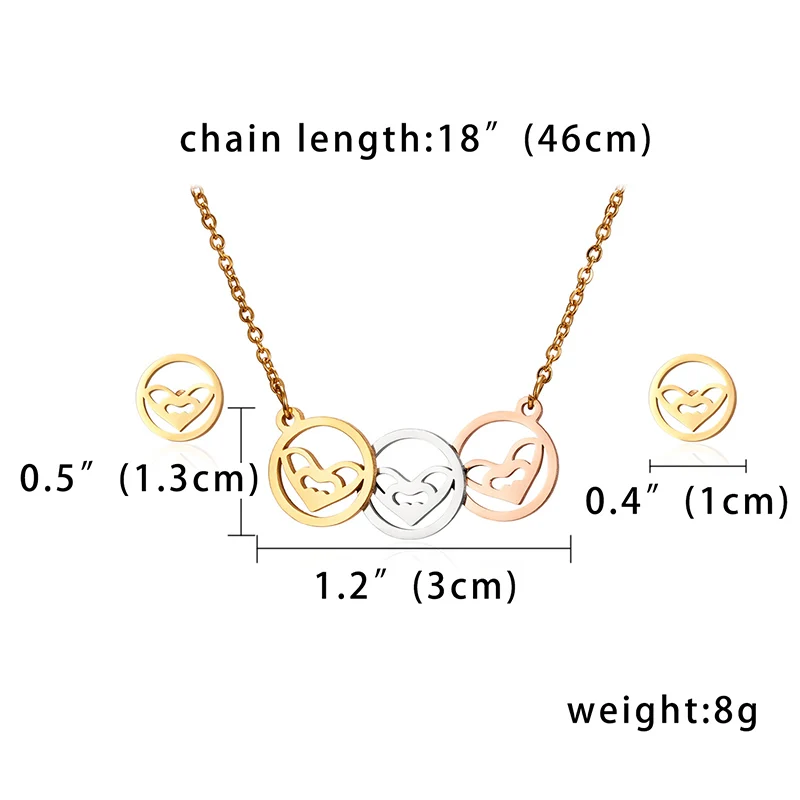 3 цвета, кулон-Снежинка из нержавеющей стали, серьги, набор украшений, подарок для женщин, полый кулон из сердца с цветами, ожерелье, набор - Окраска металла: heart