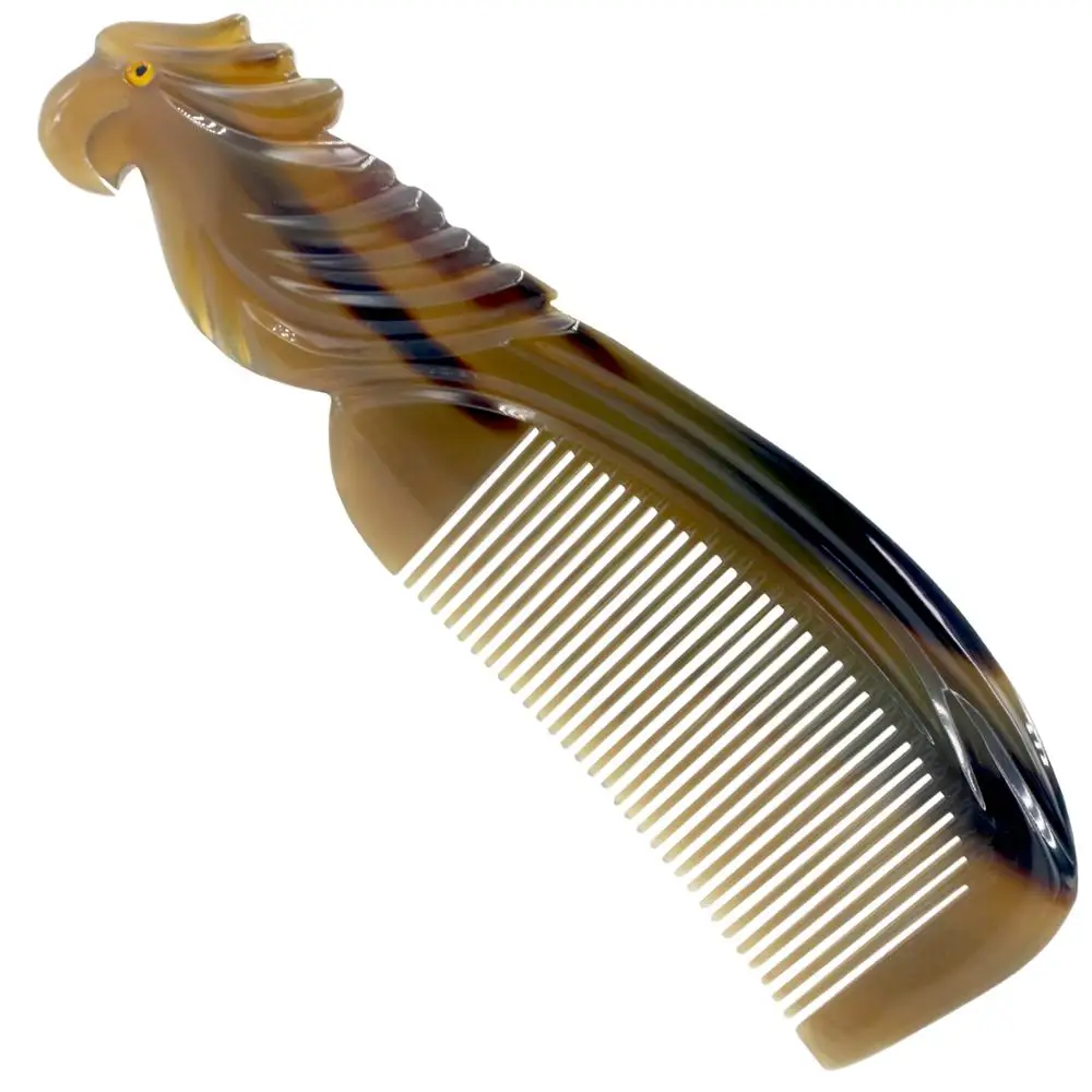 Ox Horn Comb Parrot Engraved Horn Comb Anti Static Hair Dressing Comb