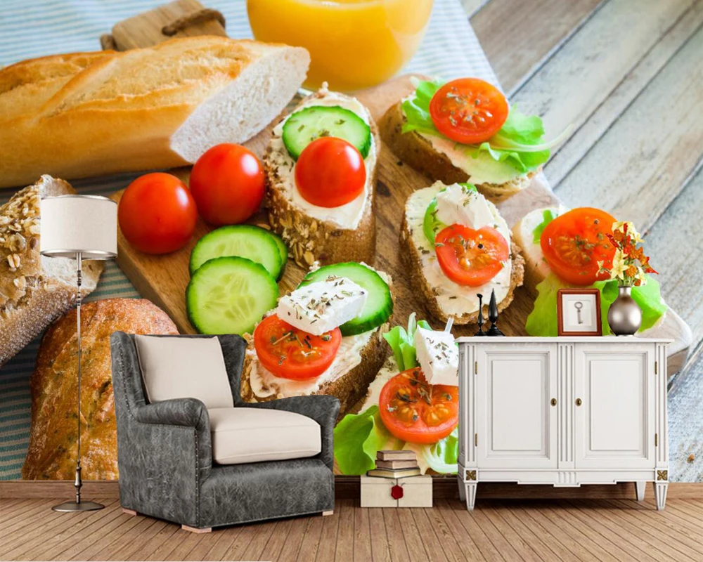 

Fast food Bread Tomatoes Cucumbers Food wallpaper papel de parede,living room tv sofa wall kitchen restaurant bar 3d mural