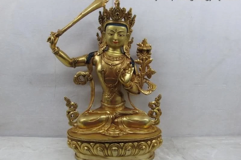 Тибетская фиолетовая медь Gild Manjusri Avalokitesvara Гуаньинь Кван-Инь богиня Будда | Дом и