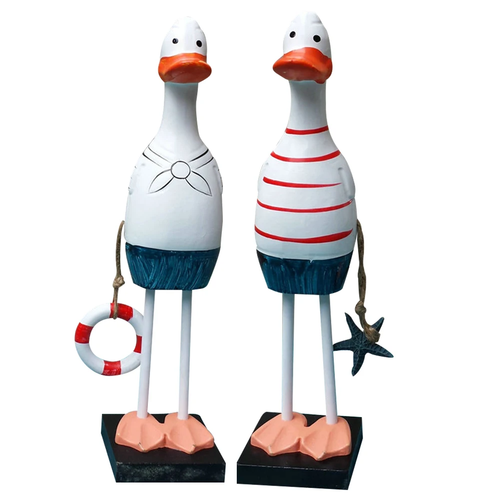 

Duck Figurine 2Pcs Wooden Duck Statue Nautical Style Wood Crafts Home Decoration Desktop Ornament Colorful