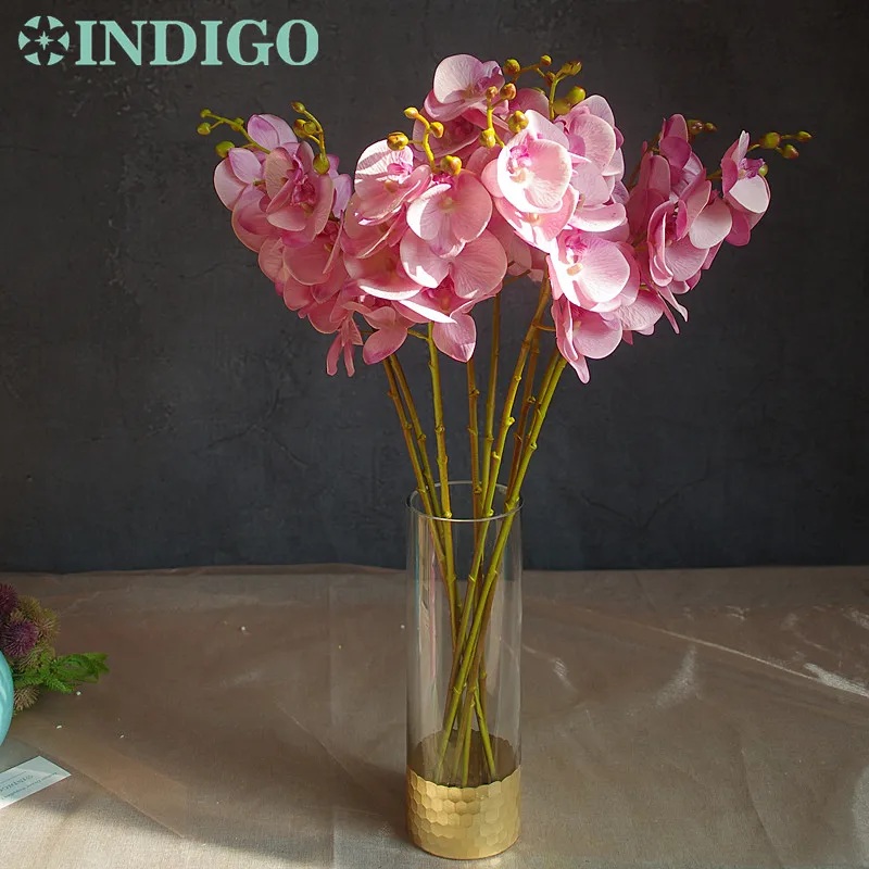 Индиго-фаленопсис; бабочки; орхидеи 3D печать лепестки Настоящее прикосновение искусственный свадебный цветок цветочный вечеринка