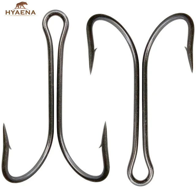 Hyaena 100pcs/lot 1 2 4 6 8 1/0 2/0 3/0 4/0 High Carbon Double Fishing Hooks Small Fly Tying Double Fishing Hook For Jig
