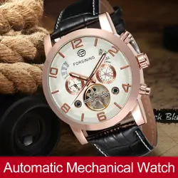 FORSINING автоматические механические часы для мужчин бизнес турбийон часы подарок для мужчин s натуральная кожа Группа FSG165M3G1