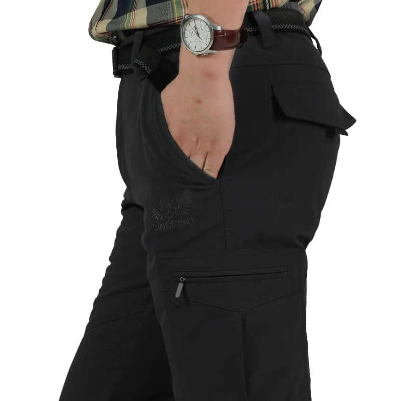 Cargo Pants Military Cargo Pants Thick Warm Cargo Stretch Pants Men Autumn Winter Military SoftShell Casual Fleece Tactical Long Trousers Waterproof Snow Pants