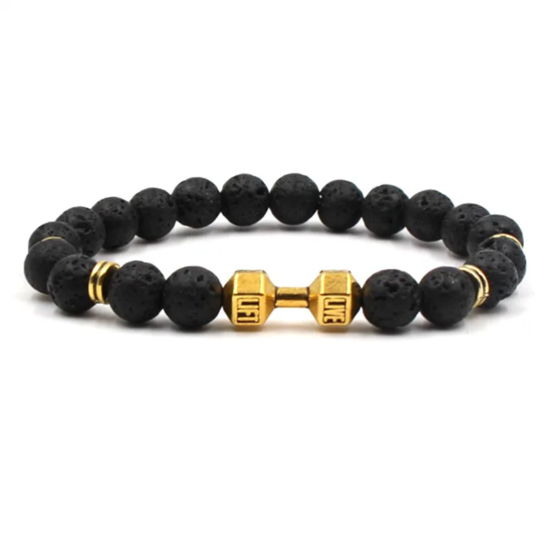 

CAXYBB Lava Volcanic Stone Barbell Natural Onyx Stone Men's Bracelet Charm Bracelet