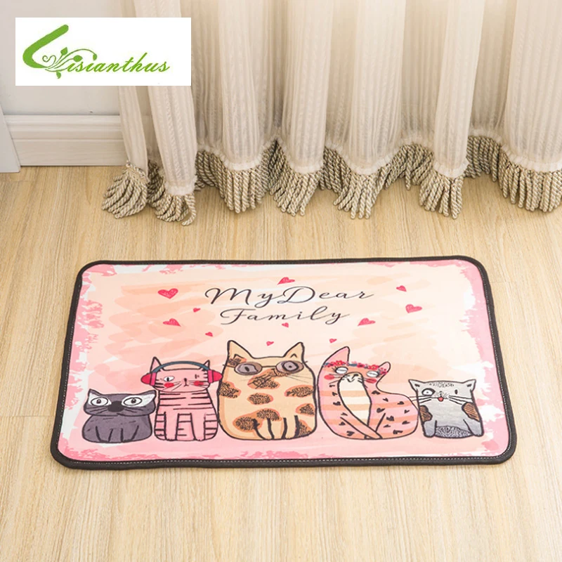 Floor Mats Cartoon Animal Cat Printed Bathroom Kitchen Carpets