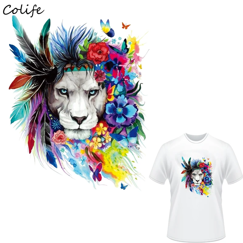 

Colored Lion Patches Ethnic Pattern Print On T-Shirt Washable Clothes Decoration Iron Appliques For Clothing 20x25cm