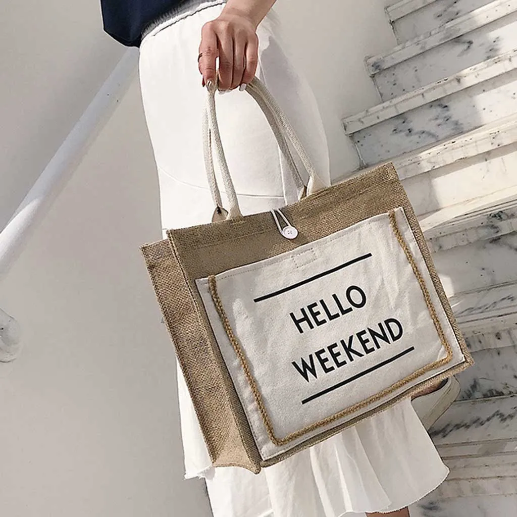Европейский стиль, джутовые хлопковые сумки-тоут, Женская вместительная Повседневная сумка для покупок, сумка через плечо# Y
