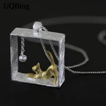 Livraison directe colliers en argent Sterling 925 avec pendentifs de chat rectangulaires, bijoux, nouvel arrivage