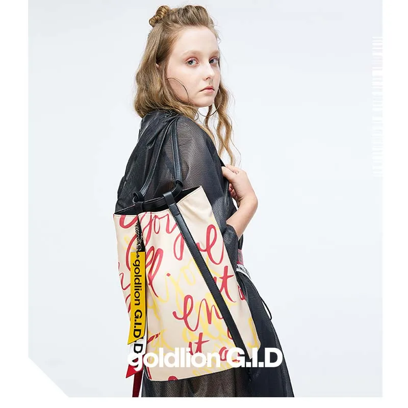 

jinlilai Female bag Cowhide Double shoulder bag 2018 autumn and winter new style casual printing double shoulder bag