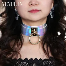 Модное колье-чокер в стиле панк, готика, ручная работа, голографическое колье с золотым металлическим круглым круговым шармом, чокер, воротник, ювелирное изделие