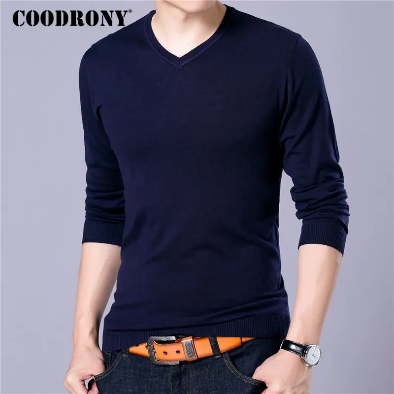 Ceny COODRONY marka sweter mężczyźni dzianina Pull Homme Streetwear klasyczny Casual sweter z dekoltem typu v neck mężczyźni jesień zima wełniane swetry 91054