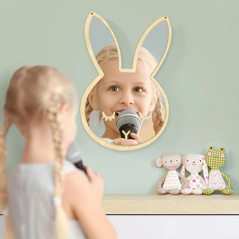 

1pcs Nordic Cartoon Children Decorative Mirror Bathroom Baby Room Rabbit Bowknot Wall Mirror Frame Creative Home Decoration