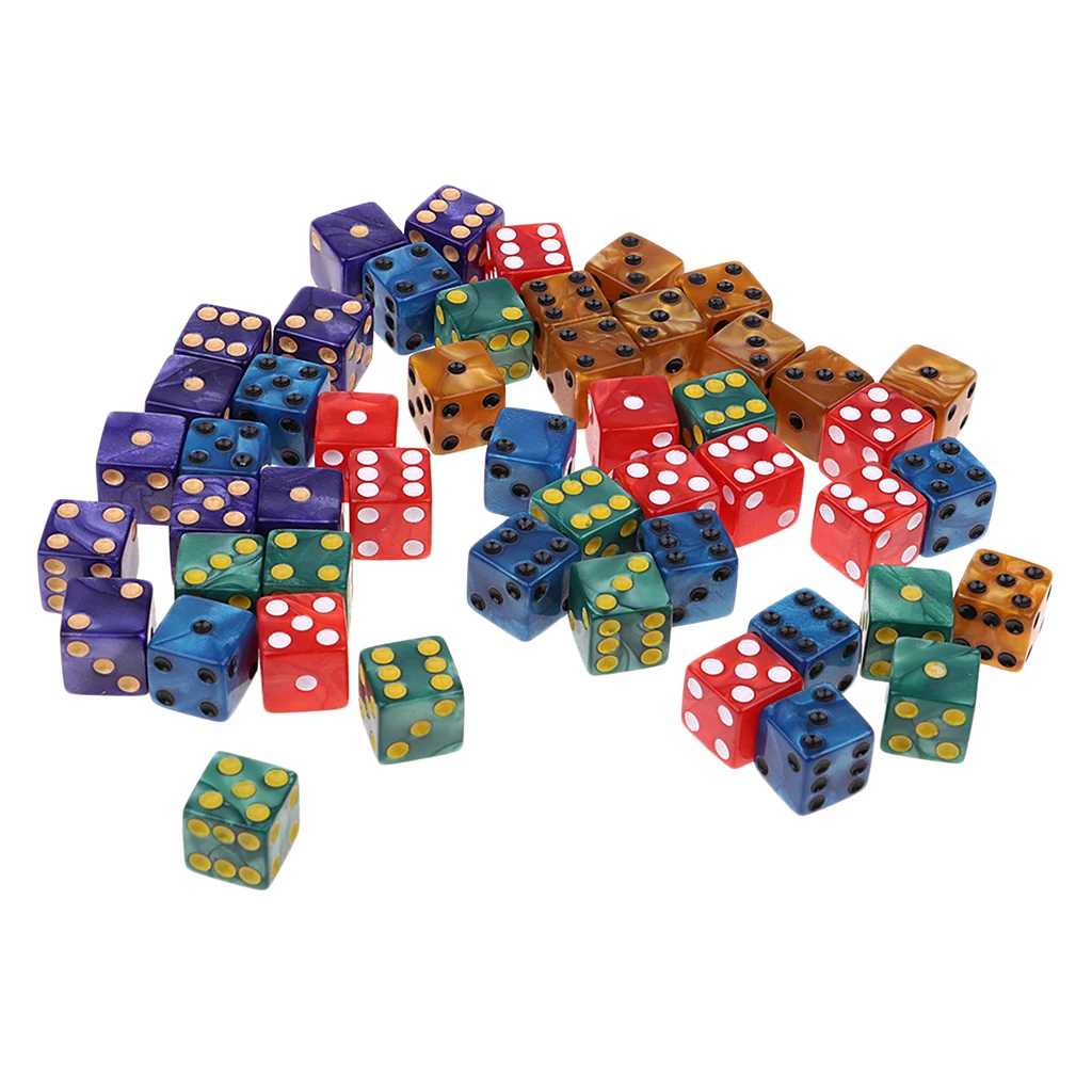 50x/Pack D6 Dice Spotted 5 Colors W Bag for Dungeons & Dragons Party Fun Toy Role Playing Game Dice
