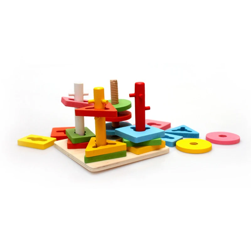 

1Pcs Wooden Column Shapes Stacking Toys Baby Preschool Educational Geometric Sorting Board Blocks Montessori Building Blocks Toy