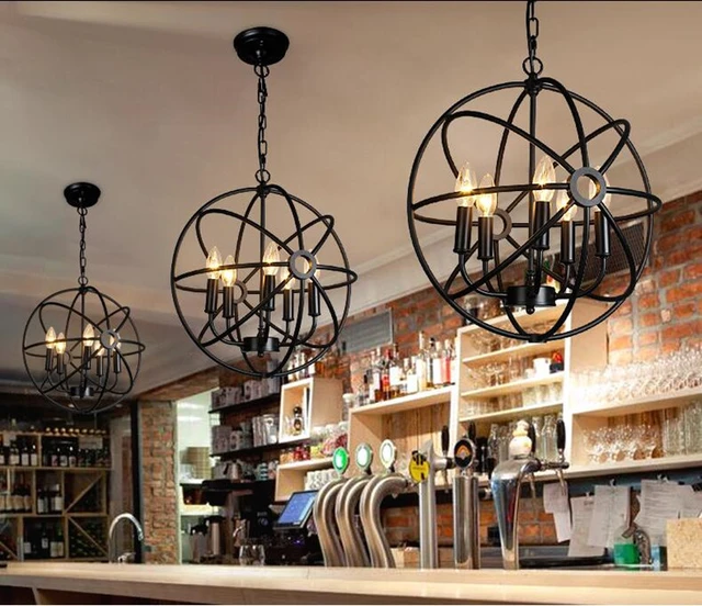 North Loft Style Retro Black Iron Globe Pendant Light Village