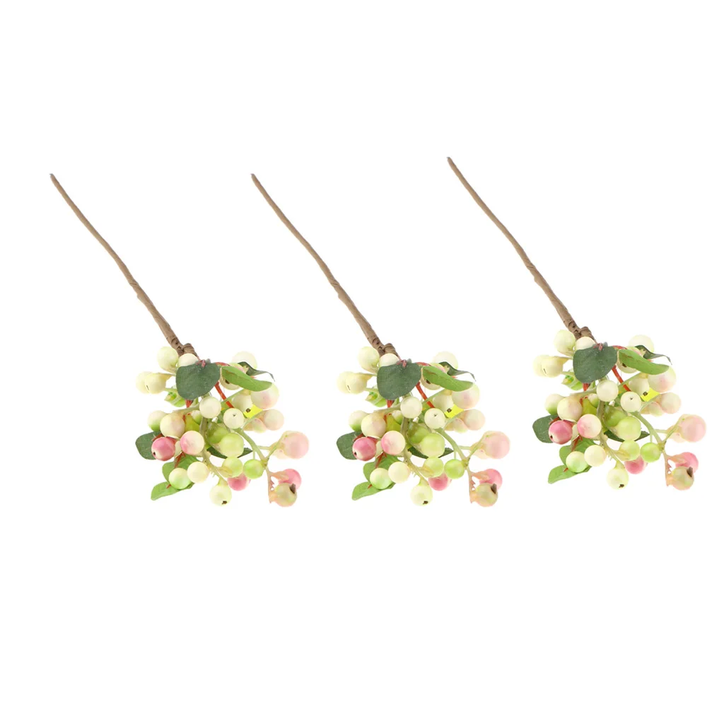 3pcs Artificial Fruits Berry Sprays for Holiday Decorating and Christmas Wedding Flower Arrangements Pink