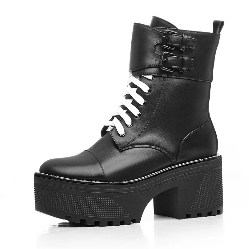 

Womens Punk Chunky Heel Platform Lace Up Buckle Lolita Cosplay Ankle Boots Shoes E43