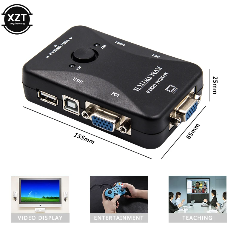 2 Port USB 2.0 KVM Switch Switcher 1920*1440 VGA SVGA Switch Splitter Box With Two Cables For Keyboard Mouse Monitor Computer usb kvm switch