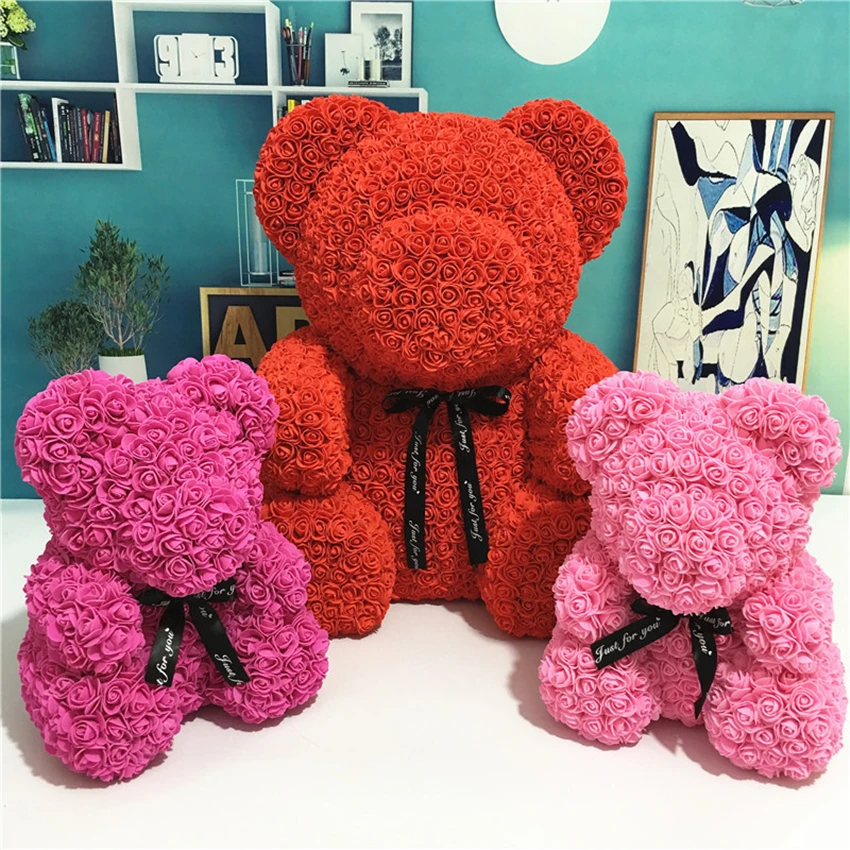 

2018 Wholesale Cheap 40cm Red Bear Rose Teddy Bear Rose Flower Artificial Decoration Christmas Gifts for Women Valentines Gift