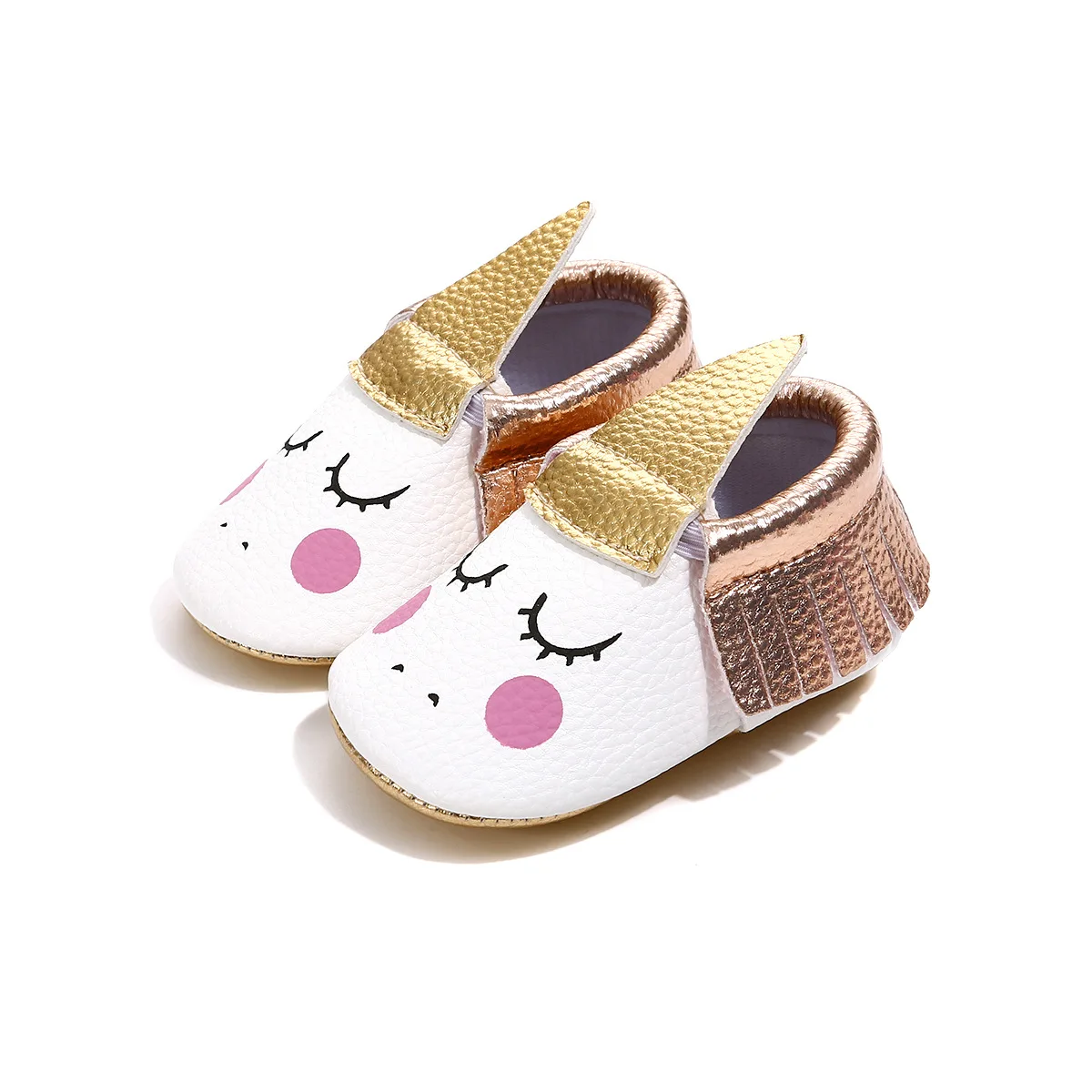 Cute Unicorn Girls Baby Shoes PU Leather Gold Soft Sole Moccasins Party Shoes