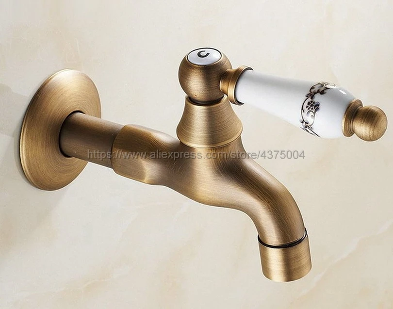 Antique Brass Wall Mount Bathroom Mop Pool Faucet Sink Water Taps Toilet Cold Bibcock Nav133